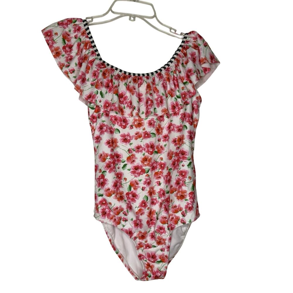 Tommy Bahama 16 Girls Shoulder Swimsuit Floral Ruffle Trim Tropical Swim